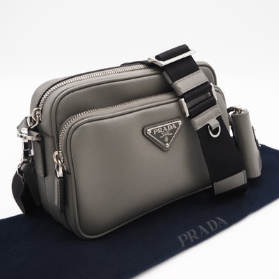 極美品 PRADA プラダ サフィアーノレザー ショルダーバッグ 2VH170 ショルダーバッグ グレー サフィアーノ メンズ