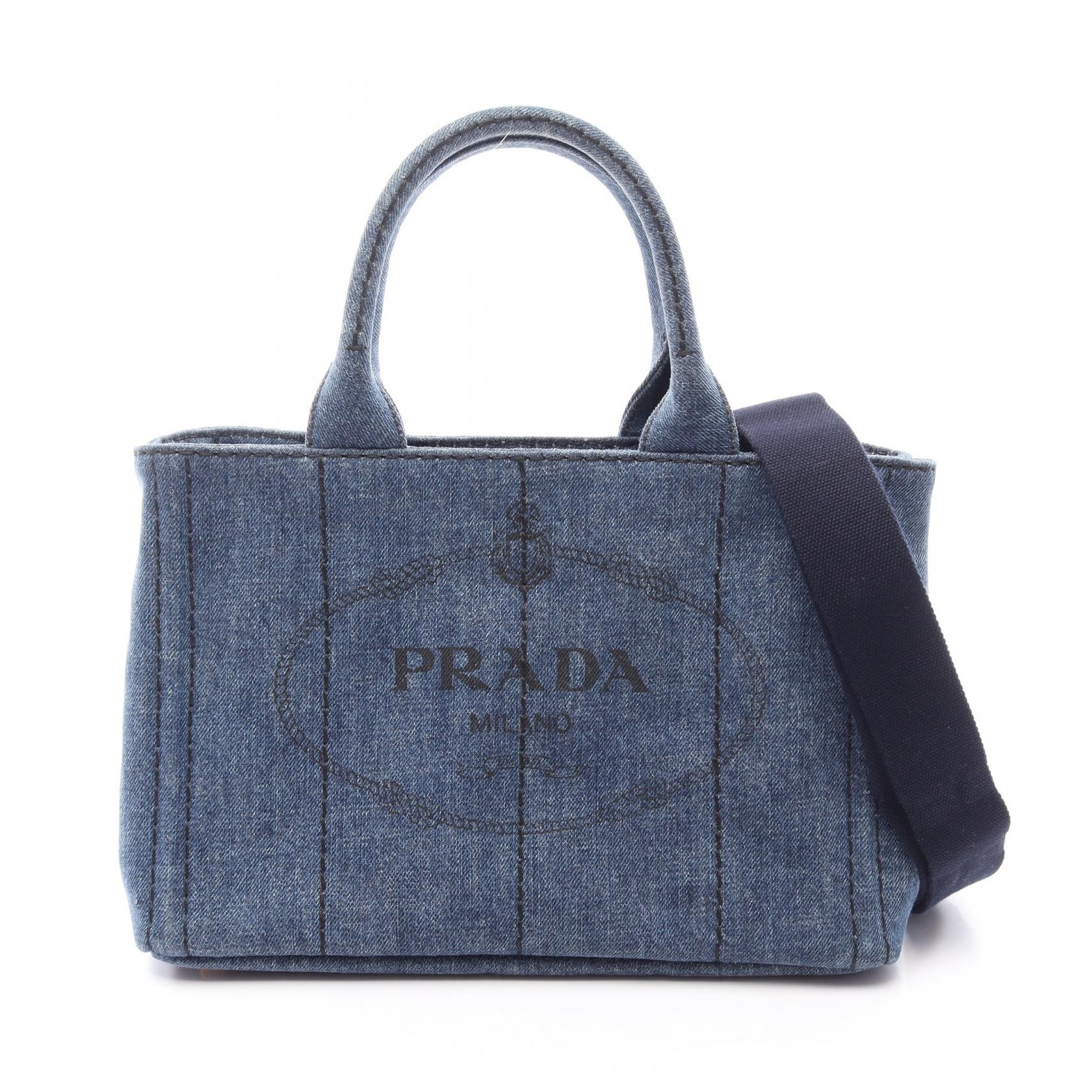 プラダ PRADA CANAPA カナパ 2WAY トートバッグ バッグ デニム レディース ネイビー系 【中古】
