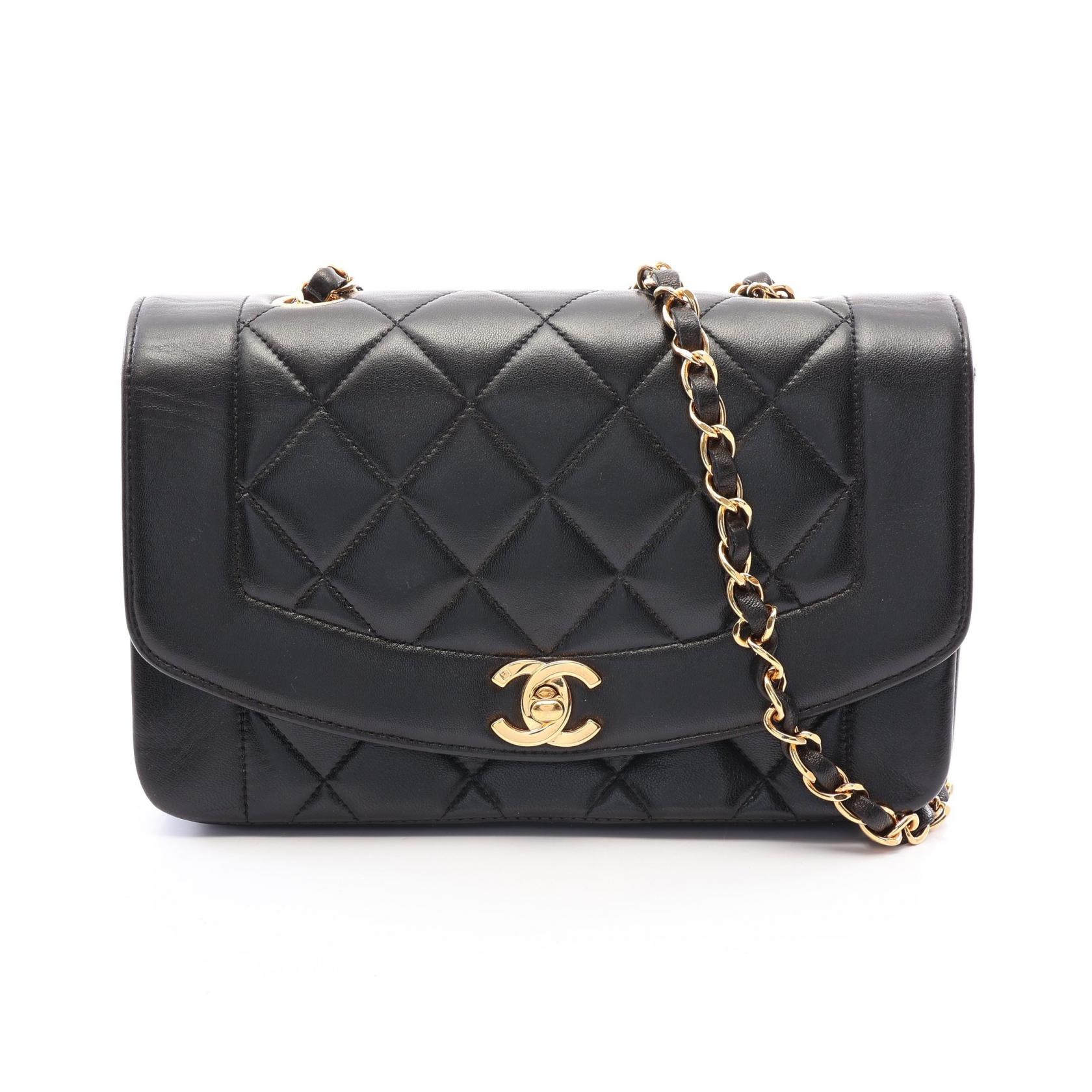 シャネル CHANEL マトラッセ ダイアナフラップ ショルダーバッグ バッグ ラムスキン(羊革) レディース ブラック系 A01164 【中古】