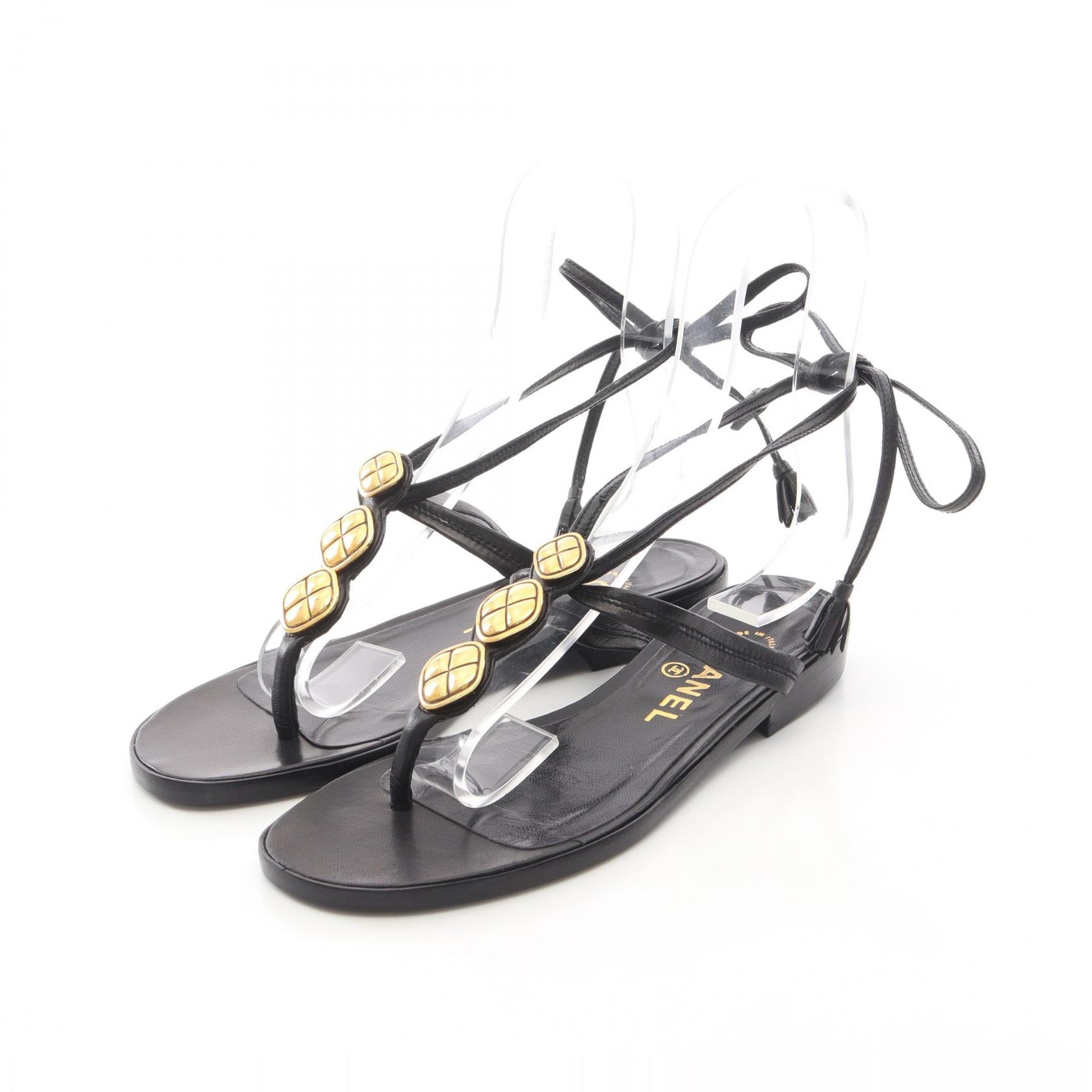 シャネル CHANEL レースアップ サンダル 靴 レザー レディース ブラック系 【中古】