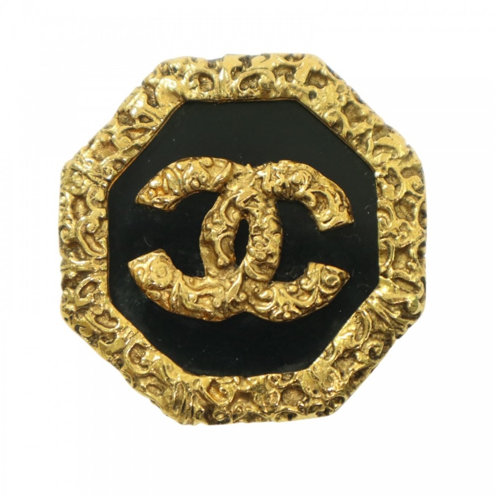 CHANEL シャネル ブローチ ココマーク 溶岩 マグマ アクセサリー ヴィンテージ GP    93A ゴールド ブラック 黒 レディース 約24.3g 1993年【中古品】