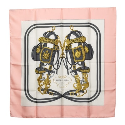 エルメス カレ90 BRIDES de GALA 式典用馬勒 スカーフ 大判 ピンク マルチカラー シルク レディース HERMES 【中古】