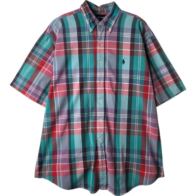 古着 ラルフローレン Ralph Lauren BLAIRE 半袖 ボタンダウン チェックシャツ メンズL相当/eaa611048