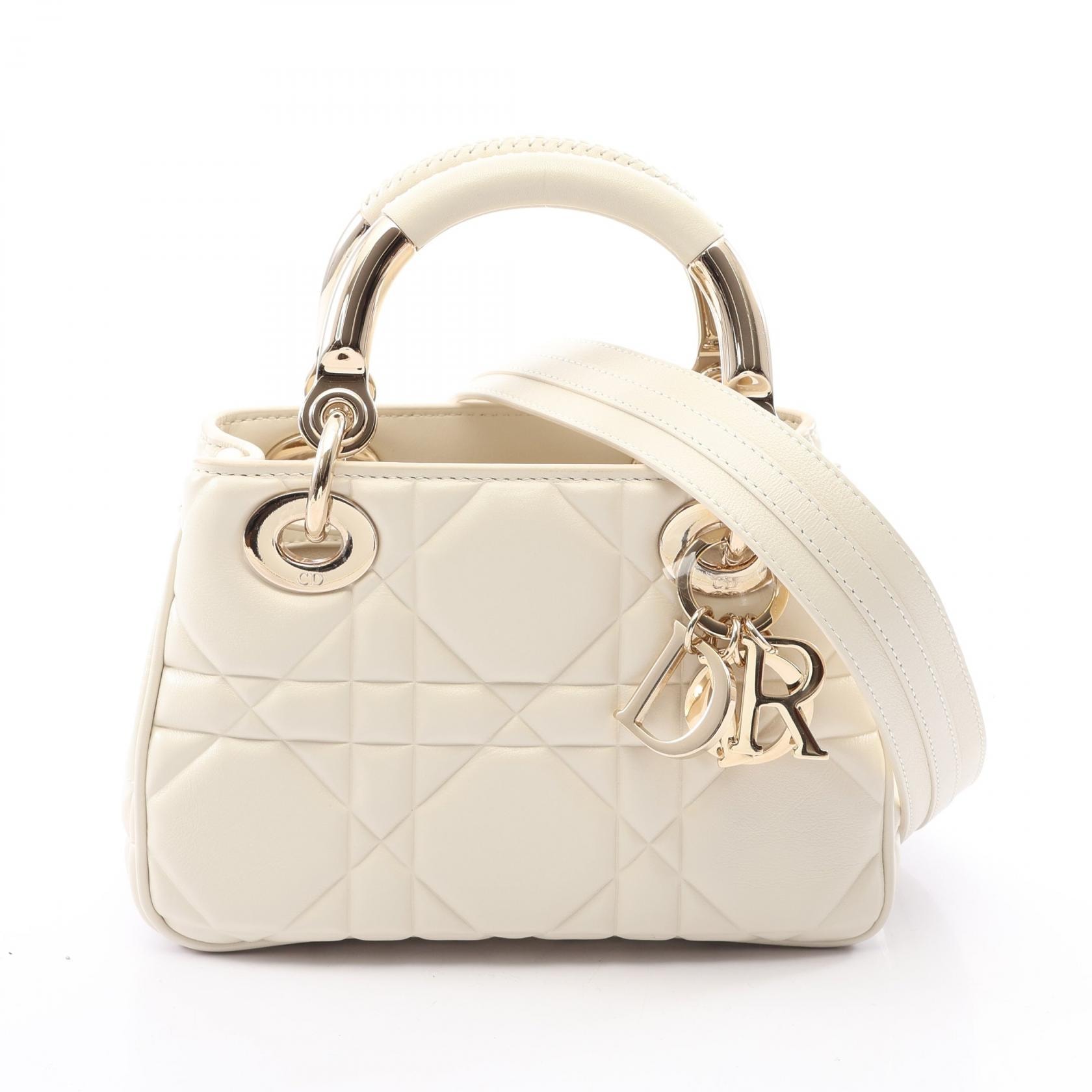 ディオール Dior レディ 95.22 カナージュ ミニ 2WAY ハンドバッグ バッグ レザー レディース ホワイト系 【中古】