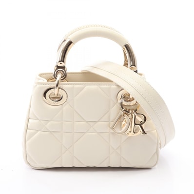 ディオール Dior レディ 95.22 カナージュ ミニ 2WAY ハンドバッグ バッグ レザー レディース ホワイト系 【中古】