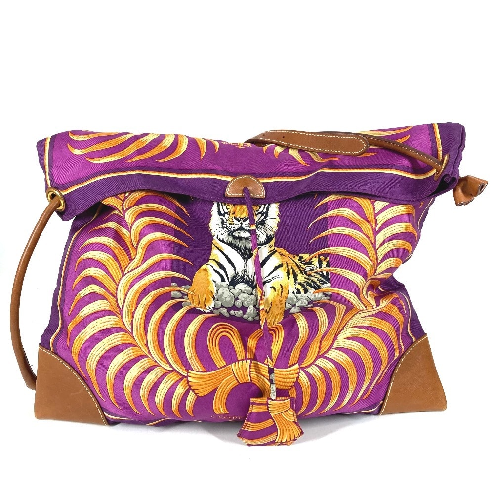 エルメス HERMES シルキーシティMM シルキーシティ MM タイガー 虎 カバン 斜め掛け ポーチ付き ショルダーバッグ シルク L□刻 パープル