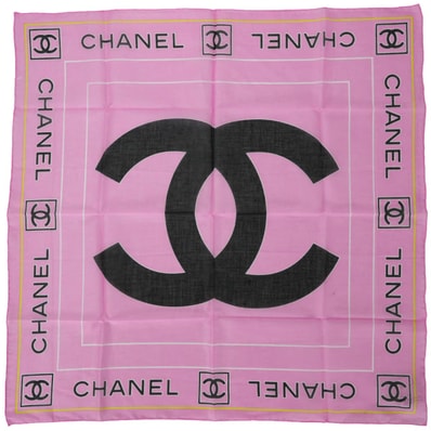 【渋谷並木橋店】CHANEL シャネル スカーフ バンダナ スカーフ ココマーク ロゴ ピンク/黒 (ブラック) コットン 新品未使用