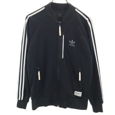 adidas アディダス トレフォイルロゴプリント トラックジャケット M ブラック ジャージ