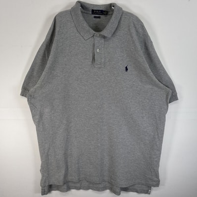 古着 ポロ・ラルフローレン POLO RALPH LAUREN 鹿の子 半袖 ポロシャツ ロゴ 刺繍 大きいサイズ 2ボタン 14041 グレー 無地 メンズ