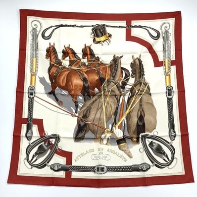 HERMES(エルメス) 弓形連結 カレ90 シルク スカーフ ワインレッド×アイボリー
