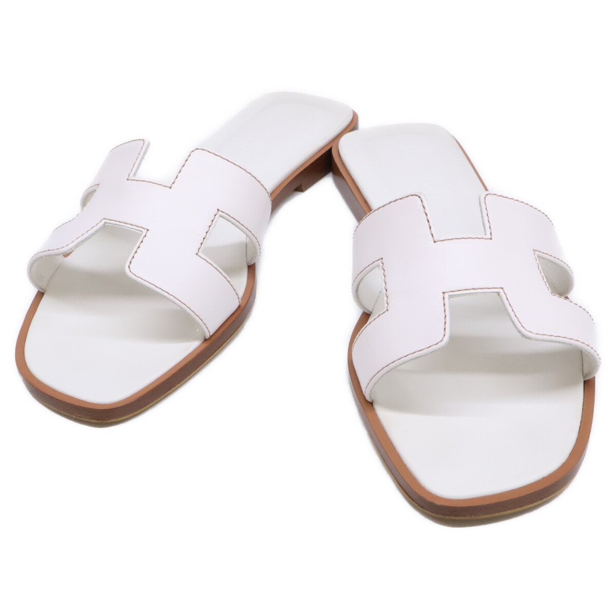 エルメス 【美品】H021056Z オラン Hモチーフ ボックスカーフ フラット サンダル 36 1/2