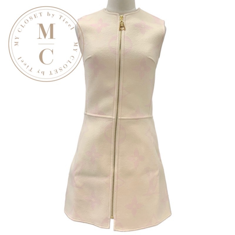 ルイヴィトン LOUIS VUITTON ワンピース  ベージュ ゴールド 未使用 ジャイアントモノグラム ノースリーブ フロントジップ