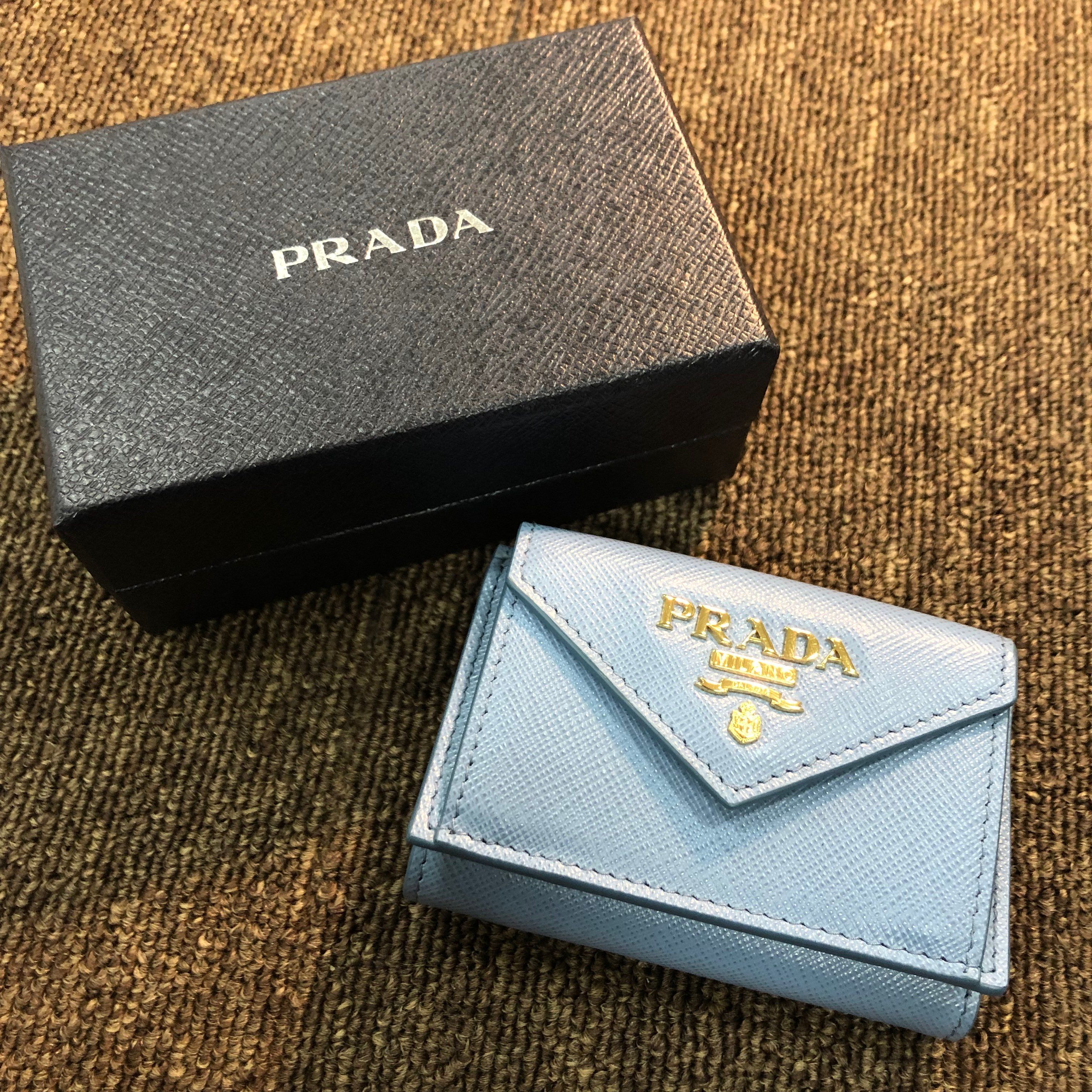 PRADA Saffiano Compact Wallet "Blue"