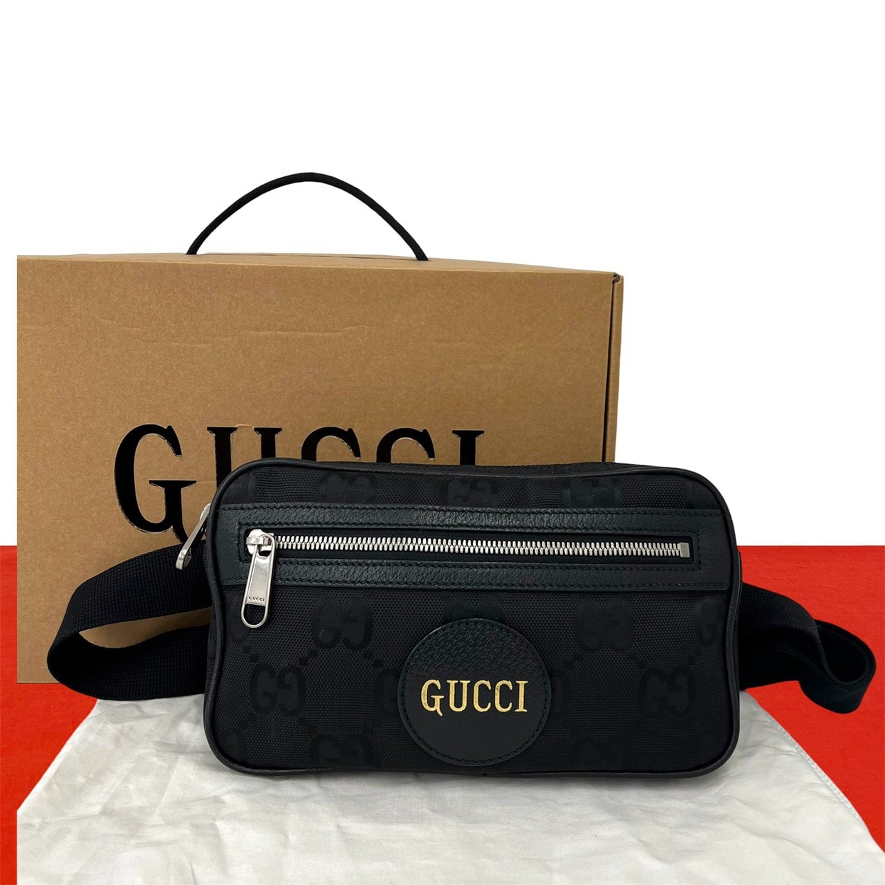 GUCCI グッチ オフザグリット GG ロゴ ナイロン レザー ショルダーバッグ ブラック
 27741