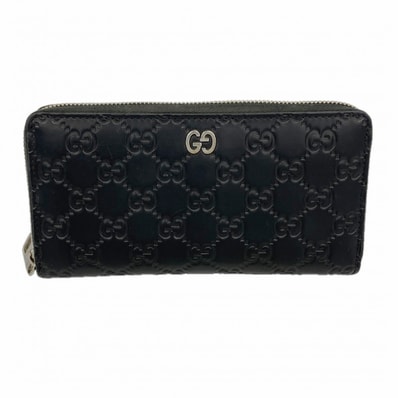 【6fa1165】グッチ 長財布 グッチシマ 473928 レザー ブラック シルバー金具【中古】メンズ レディース ユニセックス
