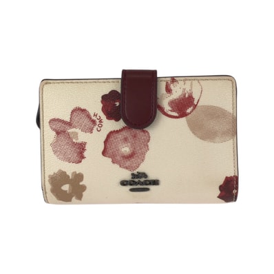 COACH コーチ フローラル オフホワイト アイボリー ボルドー PVC レザー/ 折財布 コンパクトウォレット 601959 【中古】