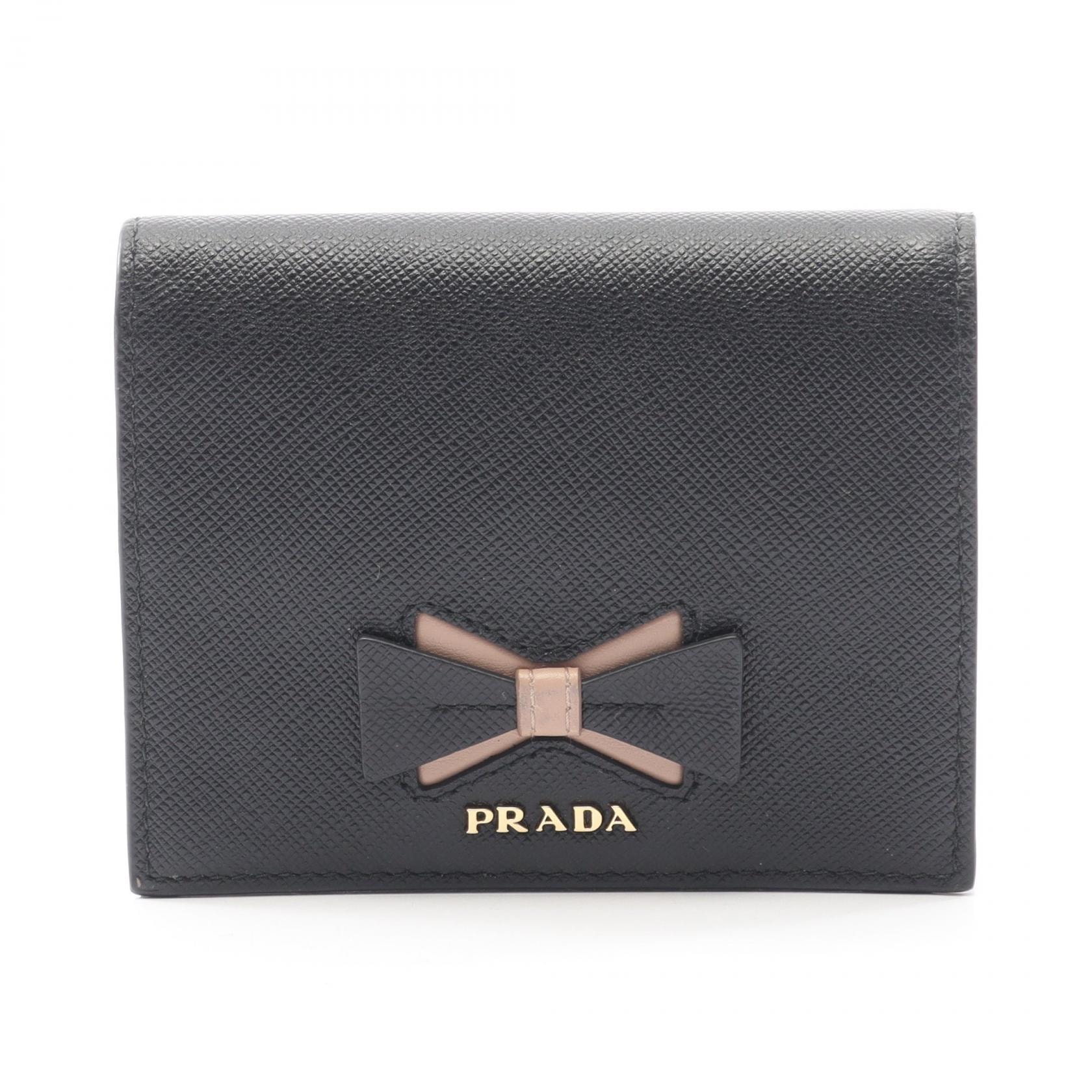 プラダ PRADA SAFFIANO FIOCCO 二つ折り財布 財布 サフィアーノレザー レディース ブラック系 / ピンク系 1MV204 【中古】