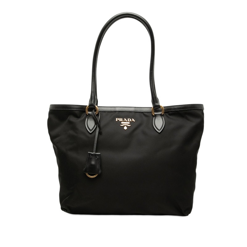 プラダ ロゴ トートバッグ ハンドバッグ 1BG159 ブラック ナイロン レザー レディース PRADA 【中古】