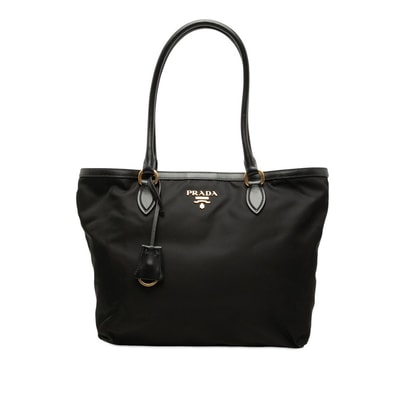 プラダ ロゴ トートバッグ ハンドバッグ 1BG159 ブラック ナイロン レザー レディース PRADA 【中古】