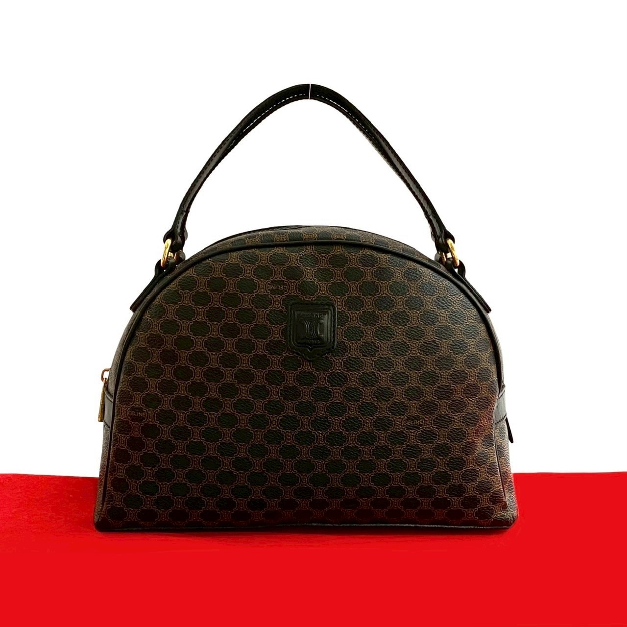 CELINE セリーヌ マカダム ブラゾン トリオンフ 柄 レザー PVC ハンドバッグ ブラック
 39867