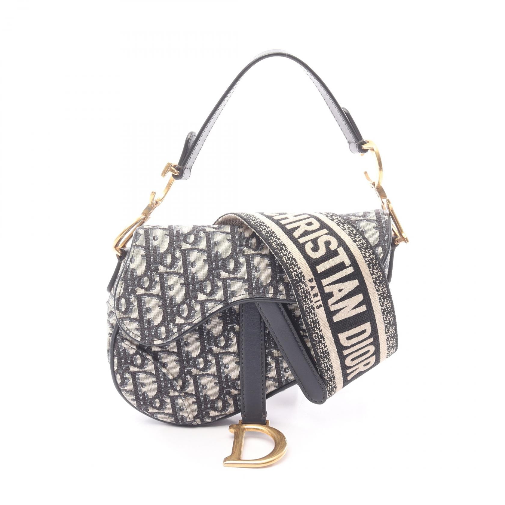 ディオール Dior サドルバッグ ミニ オブリークジャカード ハンドバッグ バッグ キャンバス レザー レディース ベージュ系 / ネイビー系 【中古】