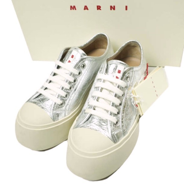 MARNI マルニ 24SS イタリア製 PABLO メタリックレースアップスニーカー SNZW003020 P6743 35(22-22.5cm) SILVER 定価119,900円 スニーカー シューズ g25780