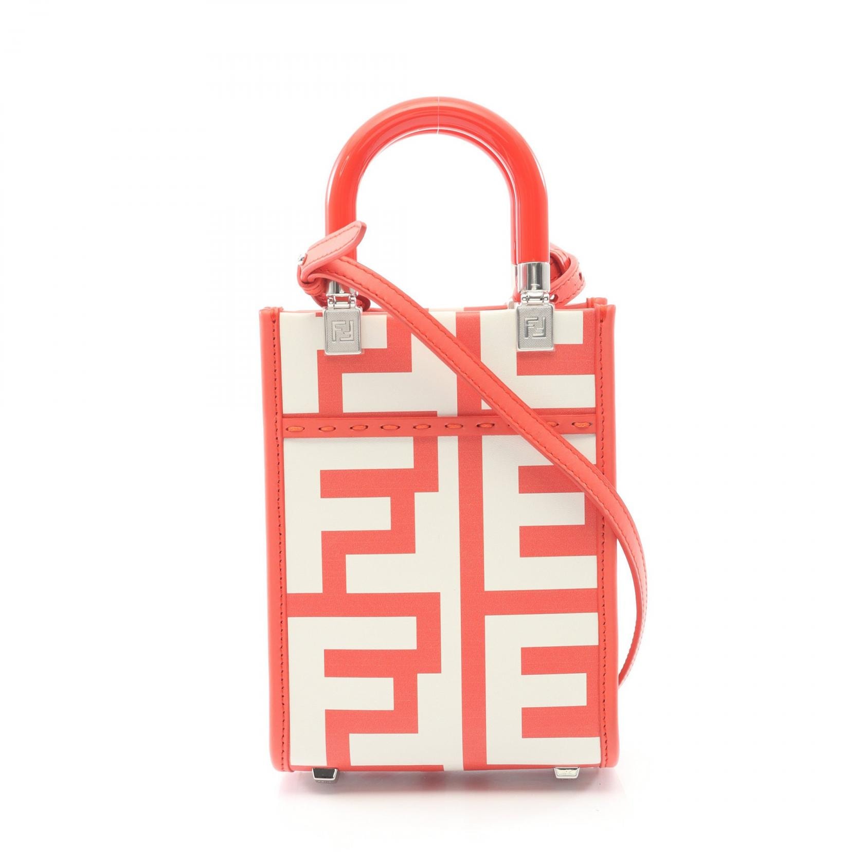 フェンディ FENDI サンシャインショッパー ミニ ハンドバッグ バッグ レザー レディース レッド系 / ホワイト系 8BS051 【中古】