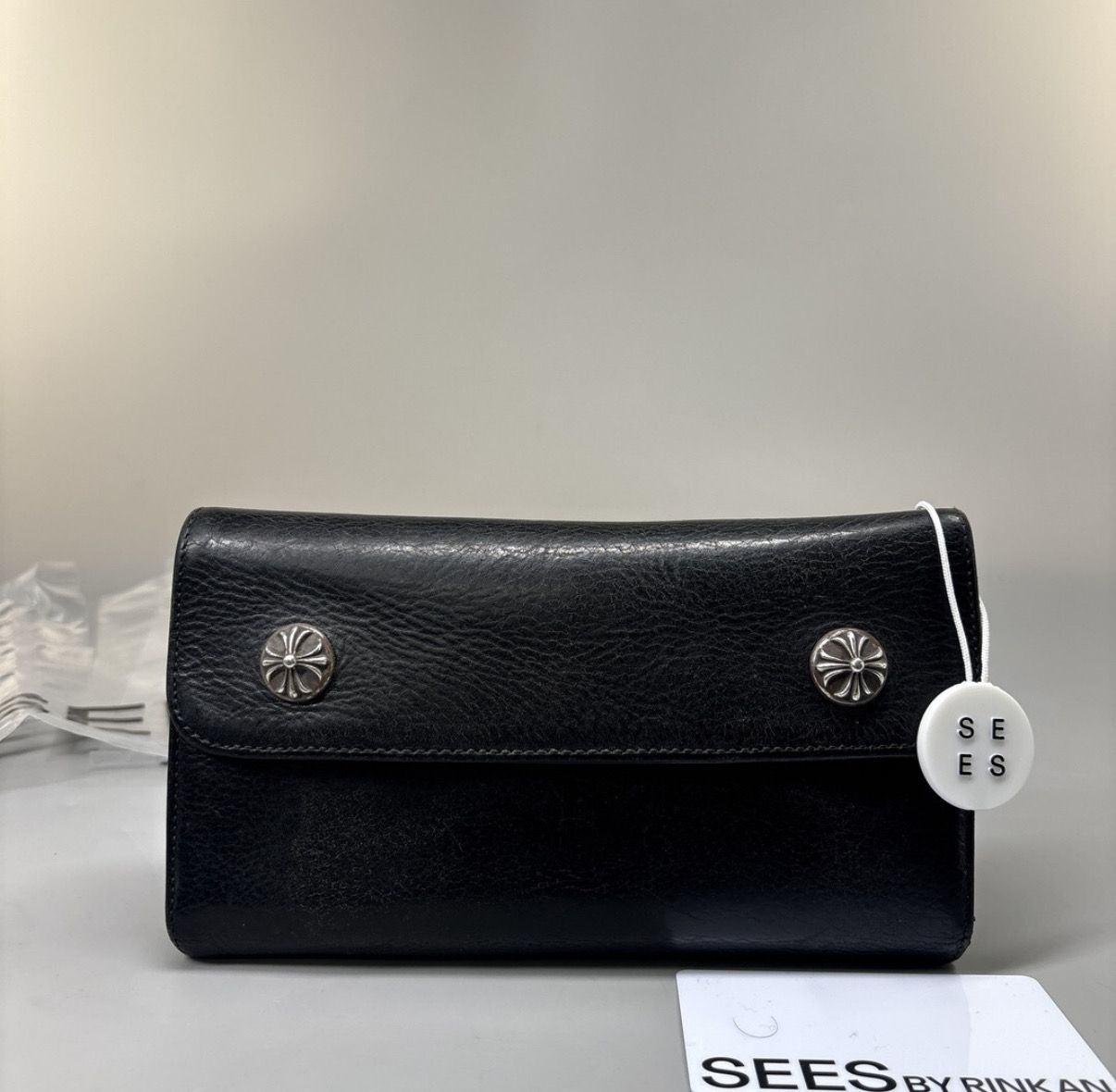 【極美品】CHROME HEARTS RINKAN鑑定済 ウェーブ 長財布 黒 やや傷や汚れあり】美品 クロムハーツ RINKAN鑑定済 ウェーブ