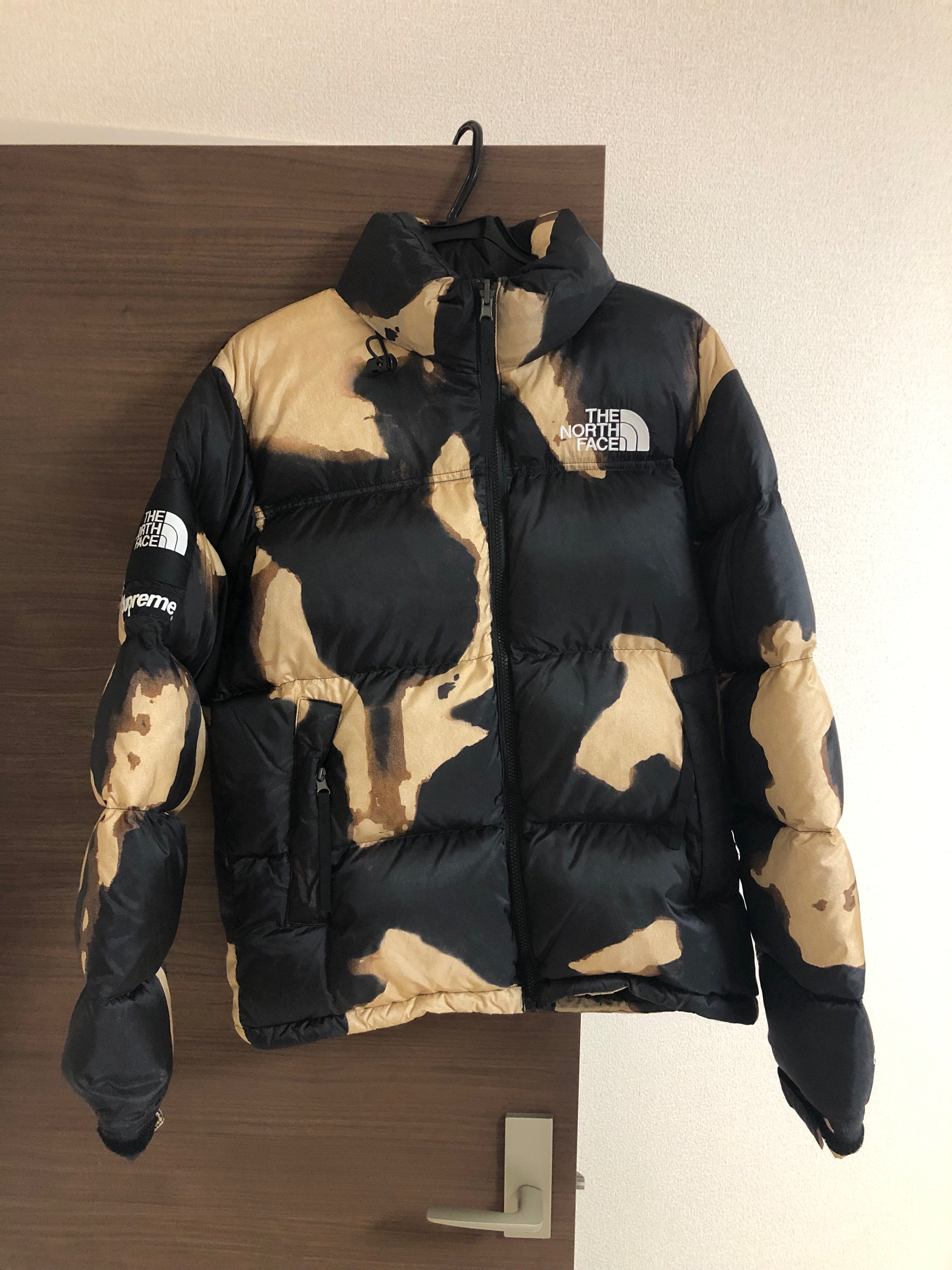 Supreme x The North Face Bleached Denim Print Nuptse Jacket "Black"