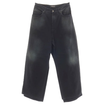 【中古】バレンシアガ BALENCIAGA コットン レイヤード風 ワイド デニムパンツ ジーンズ ブラックネイビー【サイズS】【メンズ】