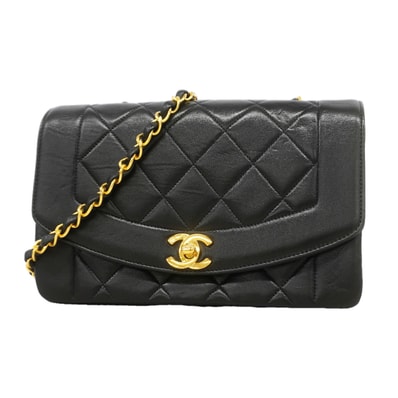 ★SALE【6ka0463】シャネル ショルダーバッグ ダイアナ チェーンショルダー ラムスキン ブラック ゴールド金具【中古】レディース