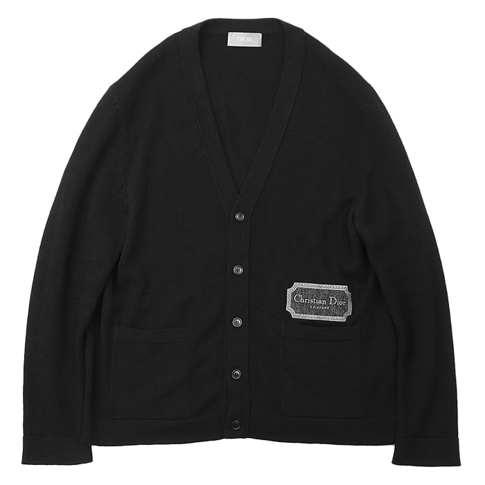 美品 ディオール 243M230AT474 ニット ミドルゲージ ロゴ エンブロイダリー カーディガン メンズ ブラック XXL Dior