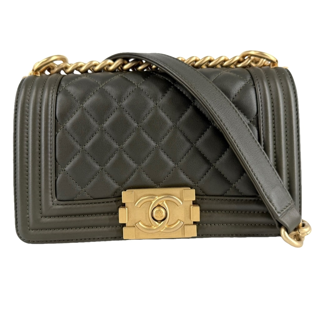 CHANEL シャネル ショルダーバッグ マトラッセ ボーイシャネル20 ココマーク 肩掛け 斜め掛け BOY CHANEL ラムスキン    カーキ マットゴールド金具 レディース【中古品】
