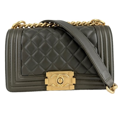 CHANEL シャネル ショルダーバッグ マトラッセ ボーイシャネル20 ココマーク 肩掛け 斜め掛け BOY CHANEL ラムスキン カーキ マットゴールド金具 レディース【中古品】