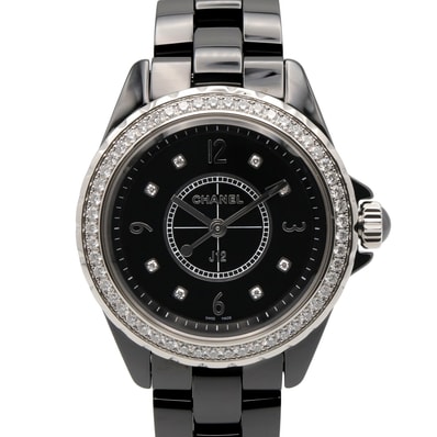 シャネル CHANEL J12 ダイヤベゼル/8Pダイヤ 腕時計 時計 セラミック ダイヤモンド レディース ブラック系 H3108 【中古】