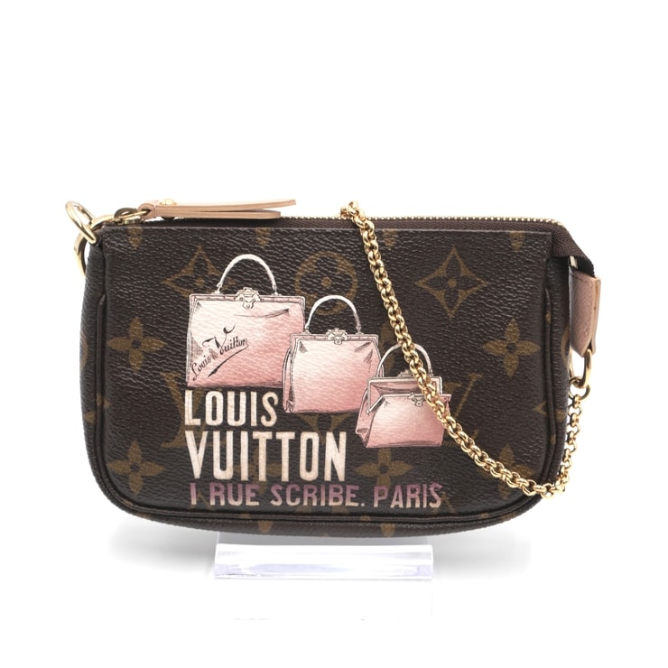 LOUIS VUITTON(ルイ・ヴィトン)ミニ・ポシェット・アクセソワール モノグラム イリュストレ アクセサリーポーチ チェーンバッグ ブラウン ピンク ゴールド金具 レディース M60245【中古】