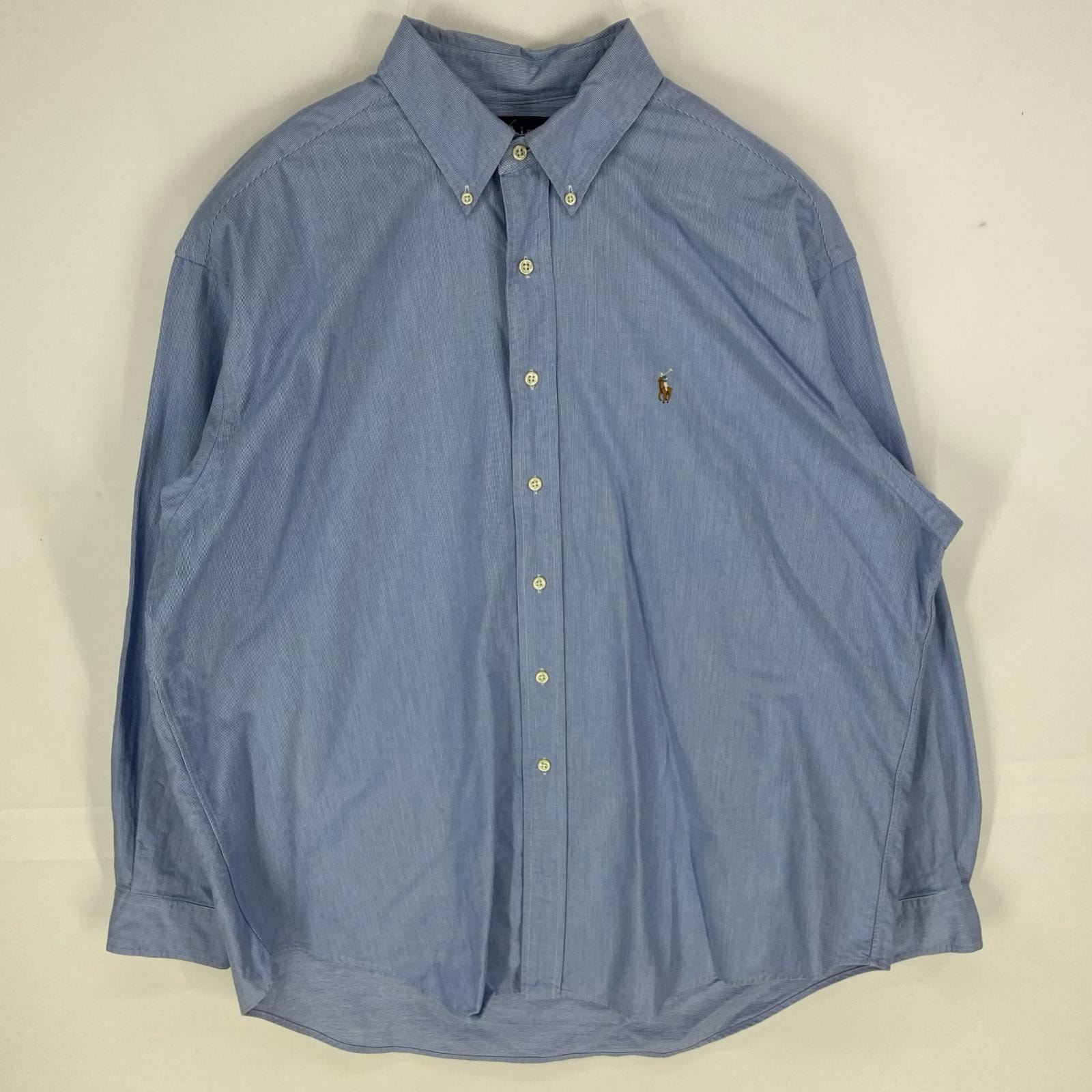 古着 ラルフローレン RALPH LAUREN 長袖シャツ BLAKE ワンポイントロゴ ロングスリーブ 大きいサイズ XL  ブルー系 メンズ