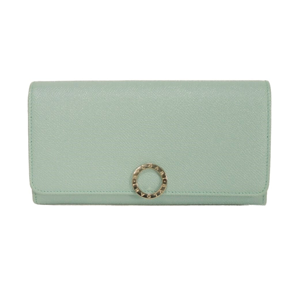 BVLGARI ブルガリ クリップ ラージ ウォレット グレイン カーフ ラプソディオパール パステル バイカラー コンパートメント 札入れ カードケース コインケース RFID ICチップ BB ロゴ リング グレイシャーターコイズ 長財布 287271