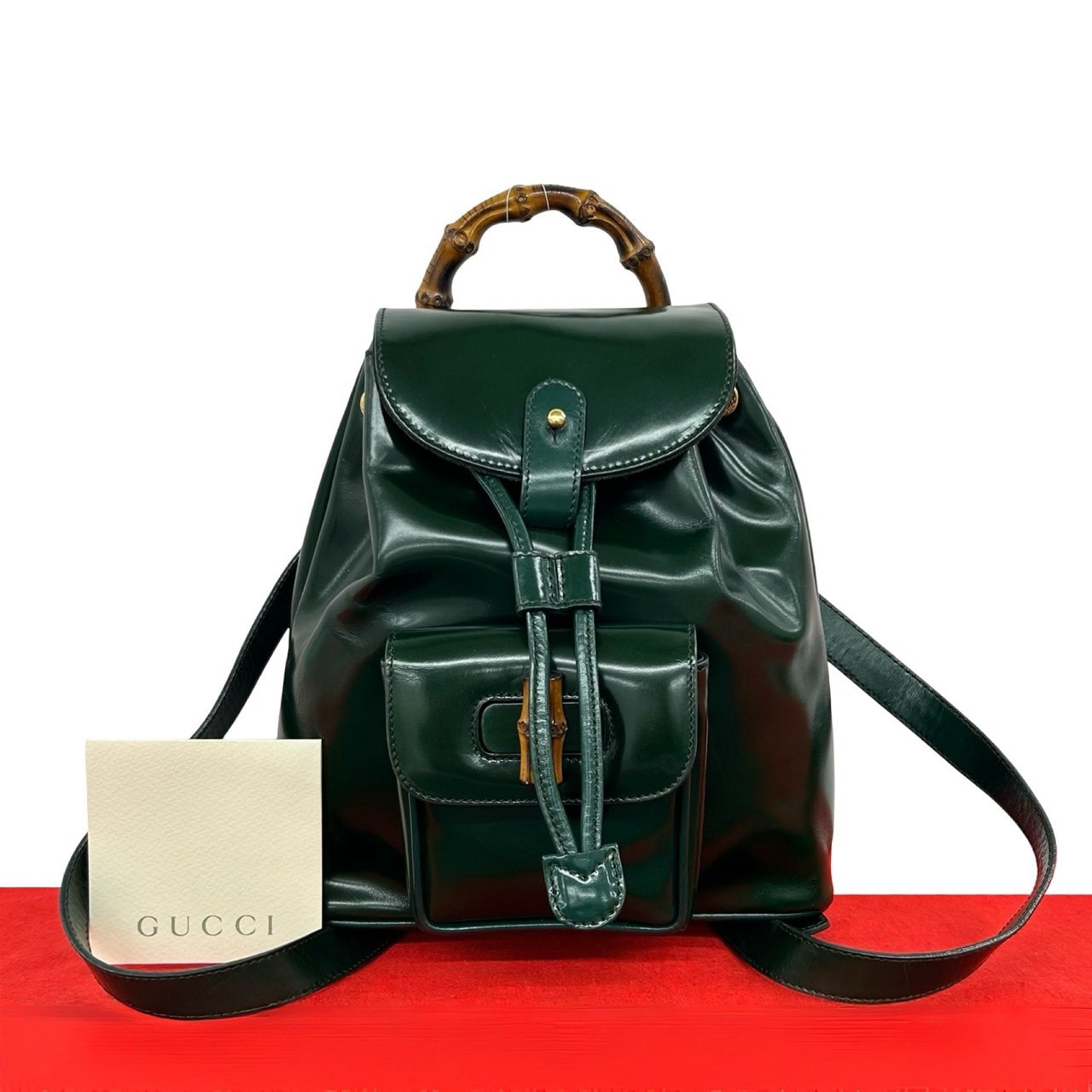 GUCCI グッチ バンブー パテントレザー リュックサック グリーン
125-5
