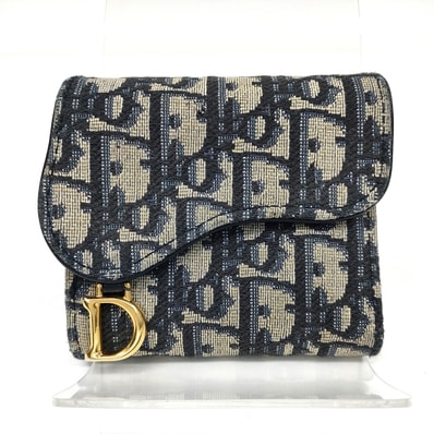 Christian Dior クリスチャンディオール ロータス ウォレット 三つ折り財布 S5652CTZQ キャンバス ネイビー レディース【中古】