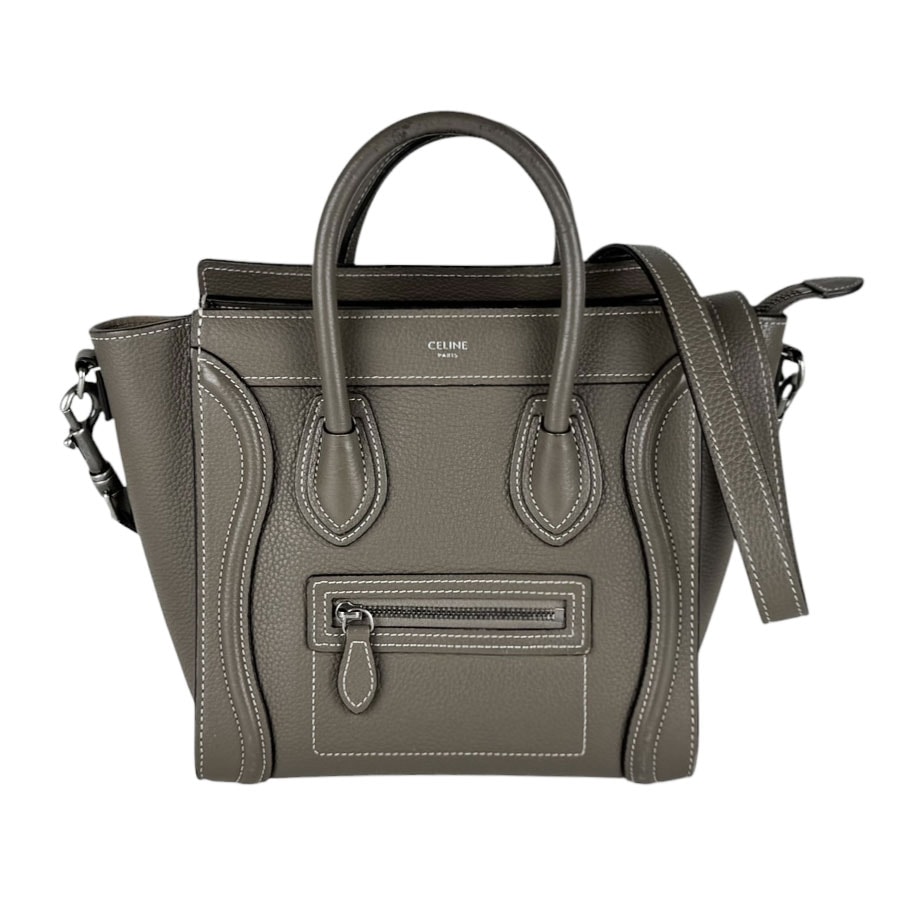 セリーヌ CELINE ショルダーバッグ ハンドバッグ ラゲージ ナノショッパー レザー グレージュ レディース【中古】 z11059