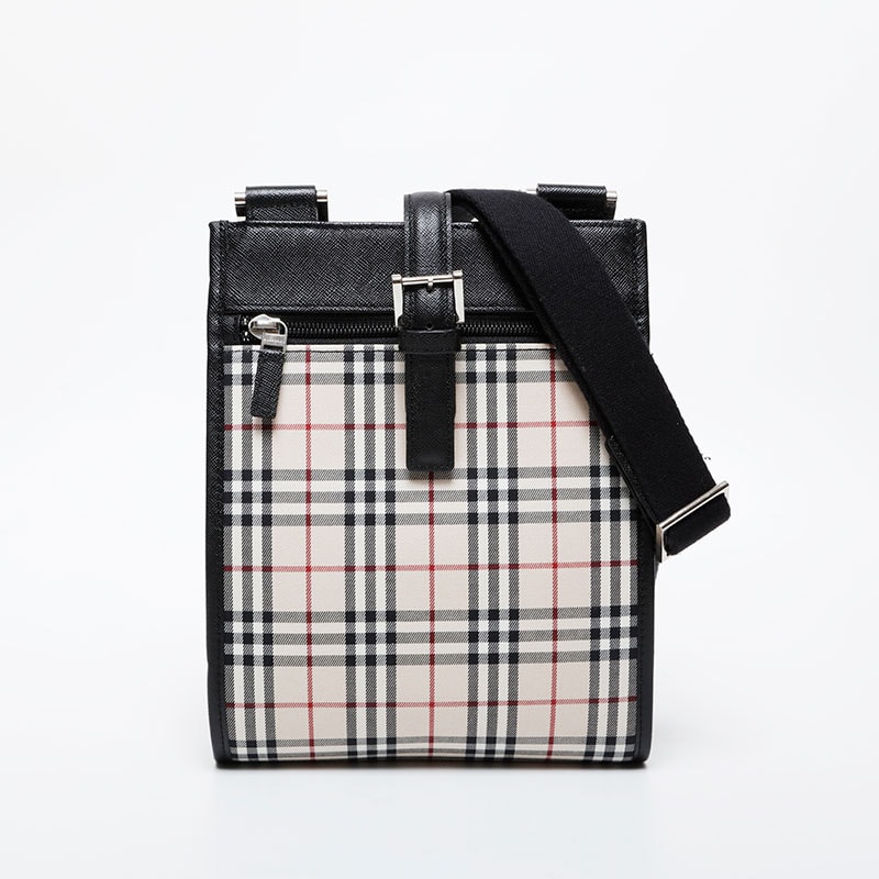 バーバリー BURBERRY チェック キャンバス レザー ショルダーバッグ【中古】
