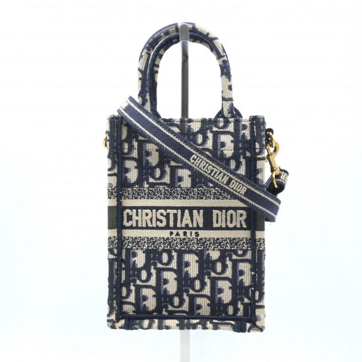 Christian Dior(クリスチャン ディオール)ディオール オブリーク ブックトート ミニ フォンバッグ ショルダーバッグ ハンドバッグ ネイビー ジャカード ゴールド金具 レディース 50-MA-0292【中古】