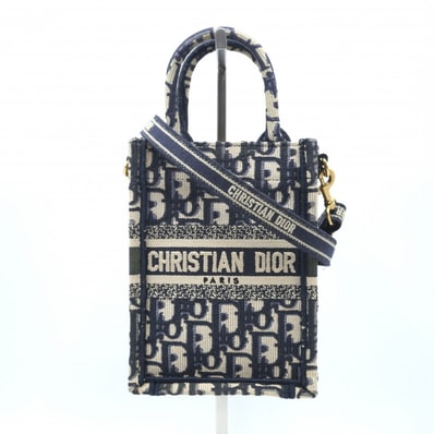 Christian Dior(クリスチャン ディオール)ディオール オブリーク ブックトート ミニ フォンバッグ ショルダーバッグ ハンドバッグ ネイビー ジャカード ゴールド金具 レディース 50-MA-0292【中古】