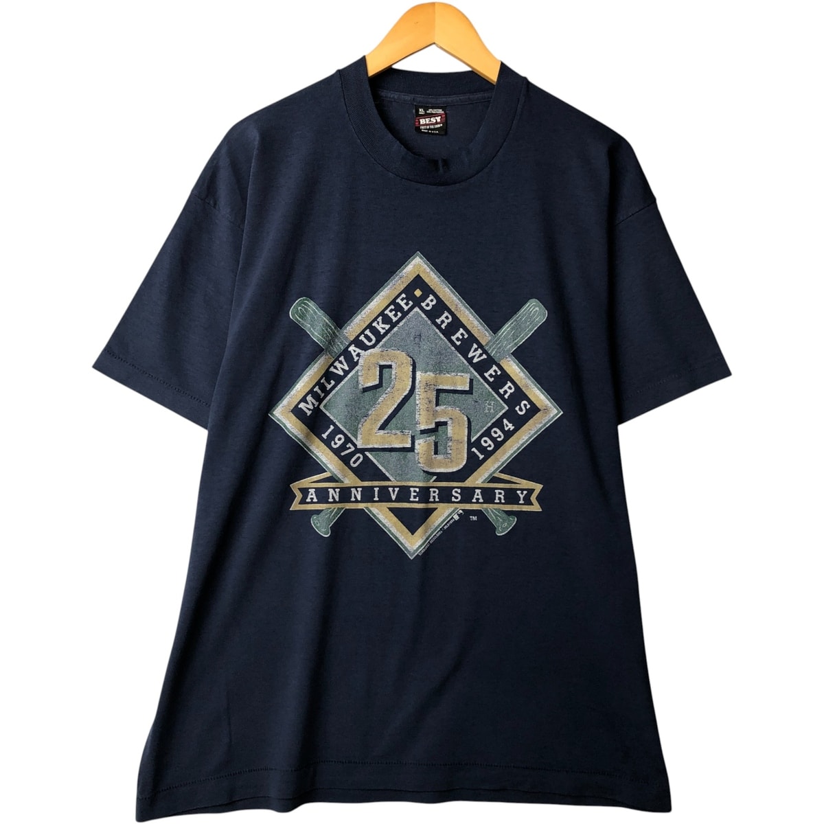 古着 90年代 フルーツオブザルーム FRUIT OF THE LOOM BEST MLB MILWAUKEE BREWERS ミルウォーキーブリュワーズ スポーツプリントTシャツ USA製 メンズXL相当 ヴィンテージ/eaa589430