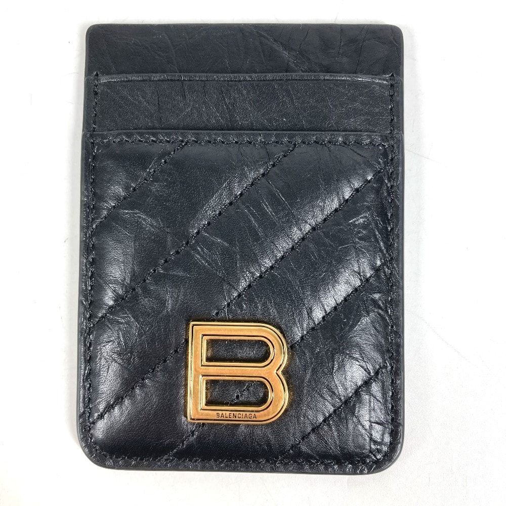 バレンシアガ BALENCIAGA Crush マグネットカードホルダー 782132 名刺入れ パスケース  magsafe カードケース レザー ブラック 美品