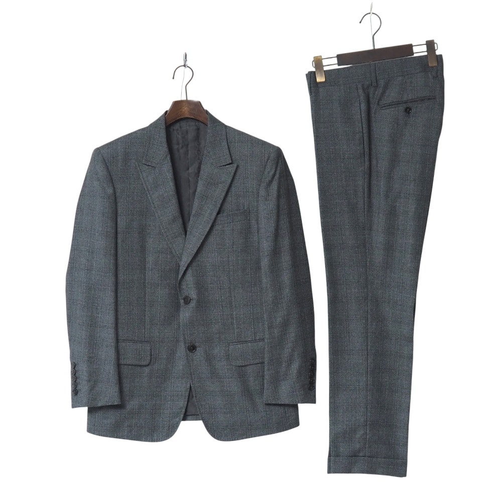 ■美品■GUCCI グッチ スーツ サイズ7-46 R チェック ブレザー テーラード シングル ジャケット 2B テーパード スラックス ブランド古着【中古】20250715/RA5439