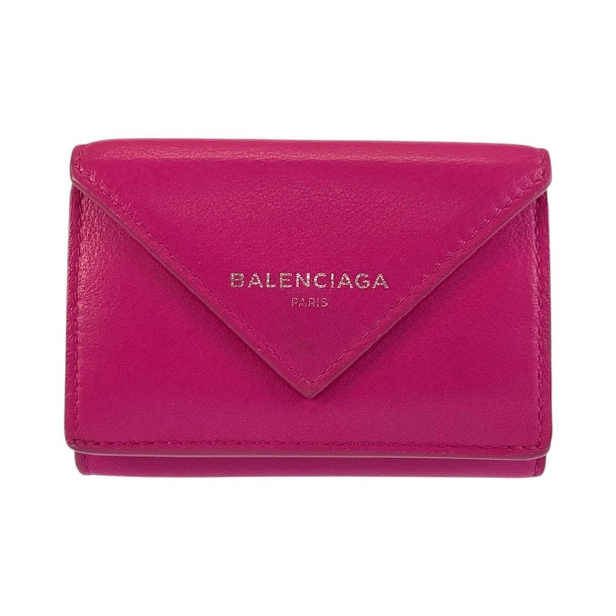 美品 BALENCIAGA バレンシアガ ペーパー ピンク レザー 折り財布 コンパクトウォレット 604055 【中古】