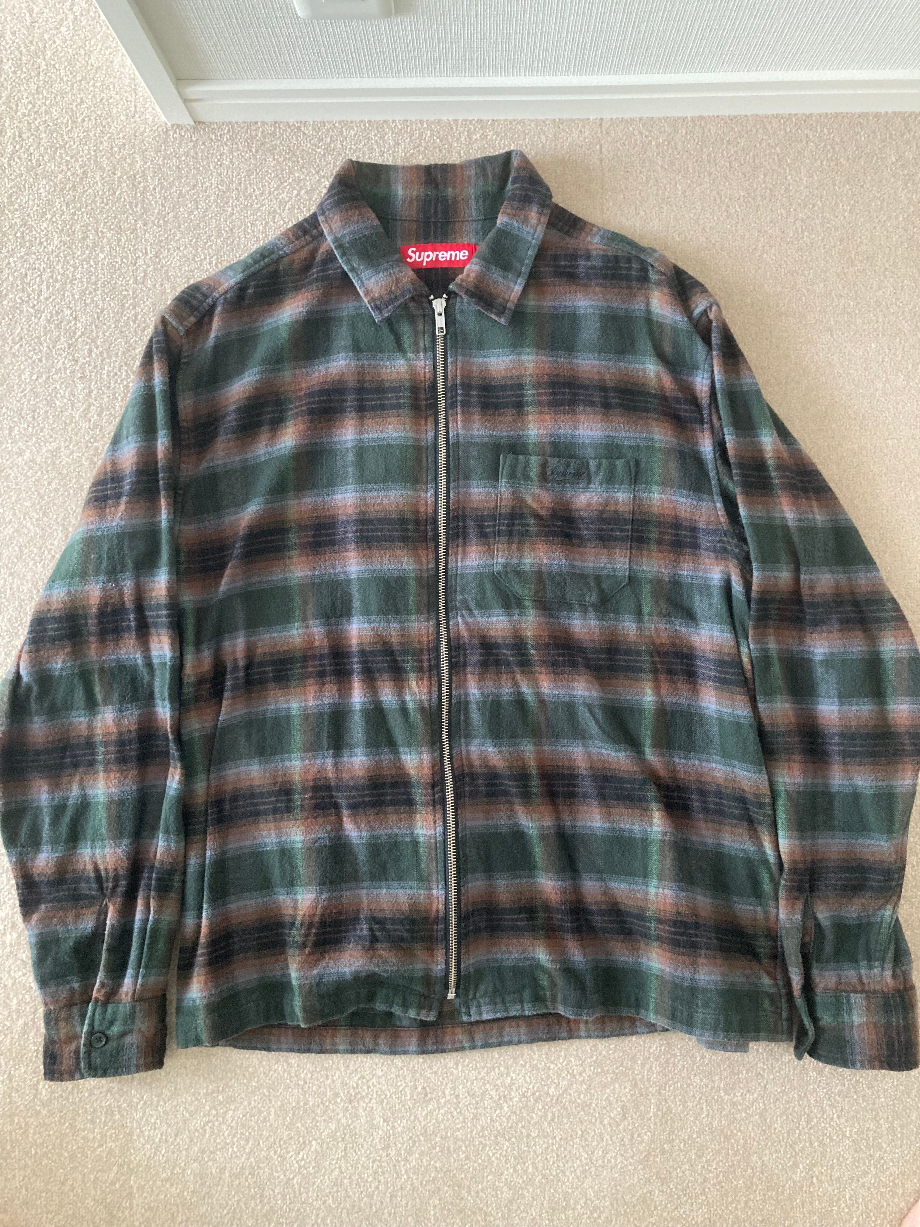 Supreme Shadow Plaid Flannel Zip Up Shirt "Green"