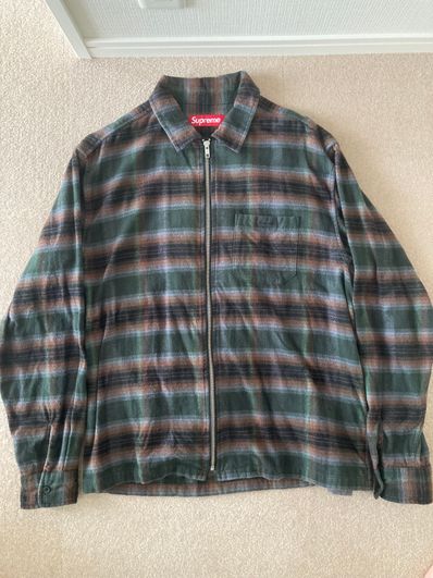 Supreme Shadow Plaid Flannel Zip Up Shirt "Green"